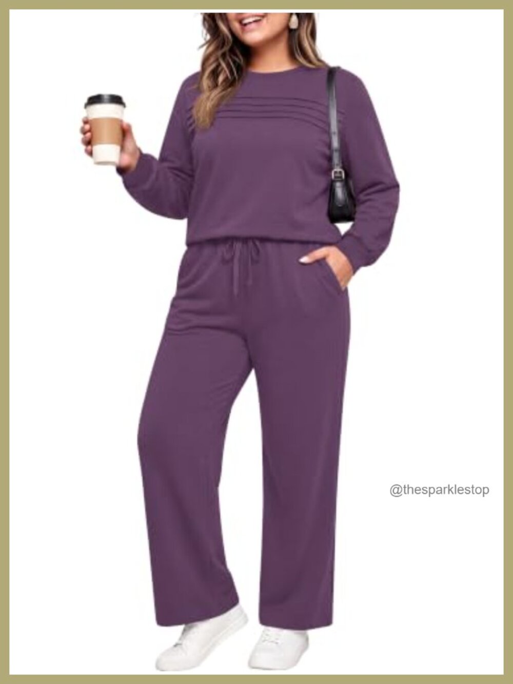 Plus Size Two Piece Set Mock Neck Long Sleeve Wide Leg Pants Casual Travel